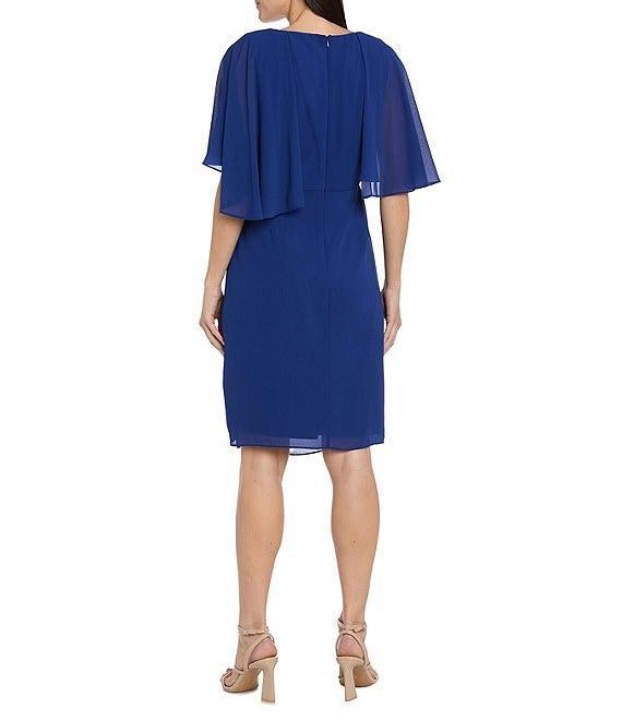 R & M Richards Round Neck Capelet Sleeve Souffle Crepe Chiffon Sheath Dress Product Image