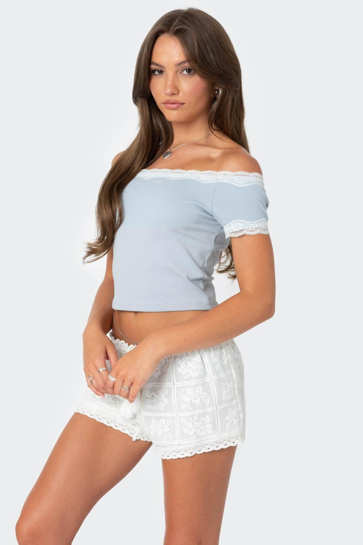 Lace Trim Off Shoulder Top Product Image