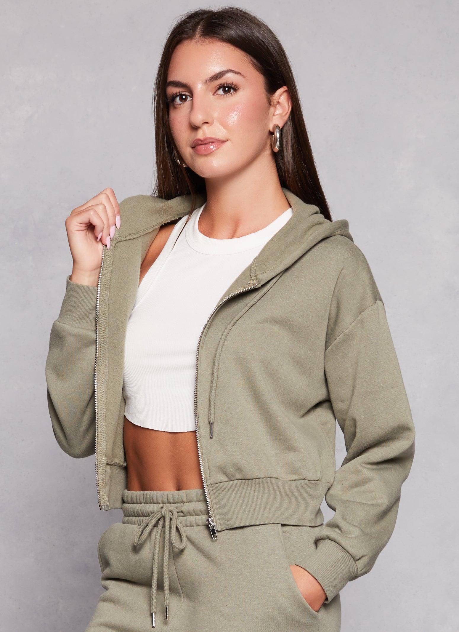 Womens Zip Front Cropped Hooded Sweatshirt Product Image