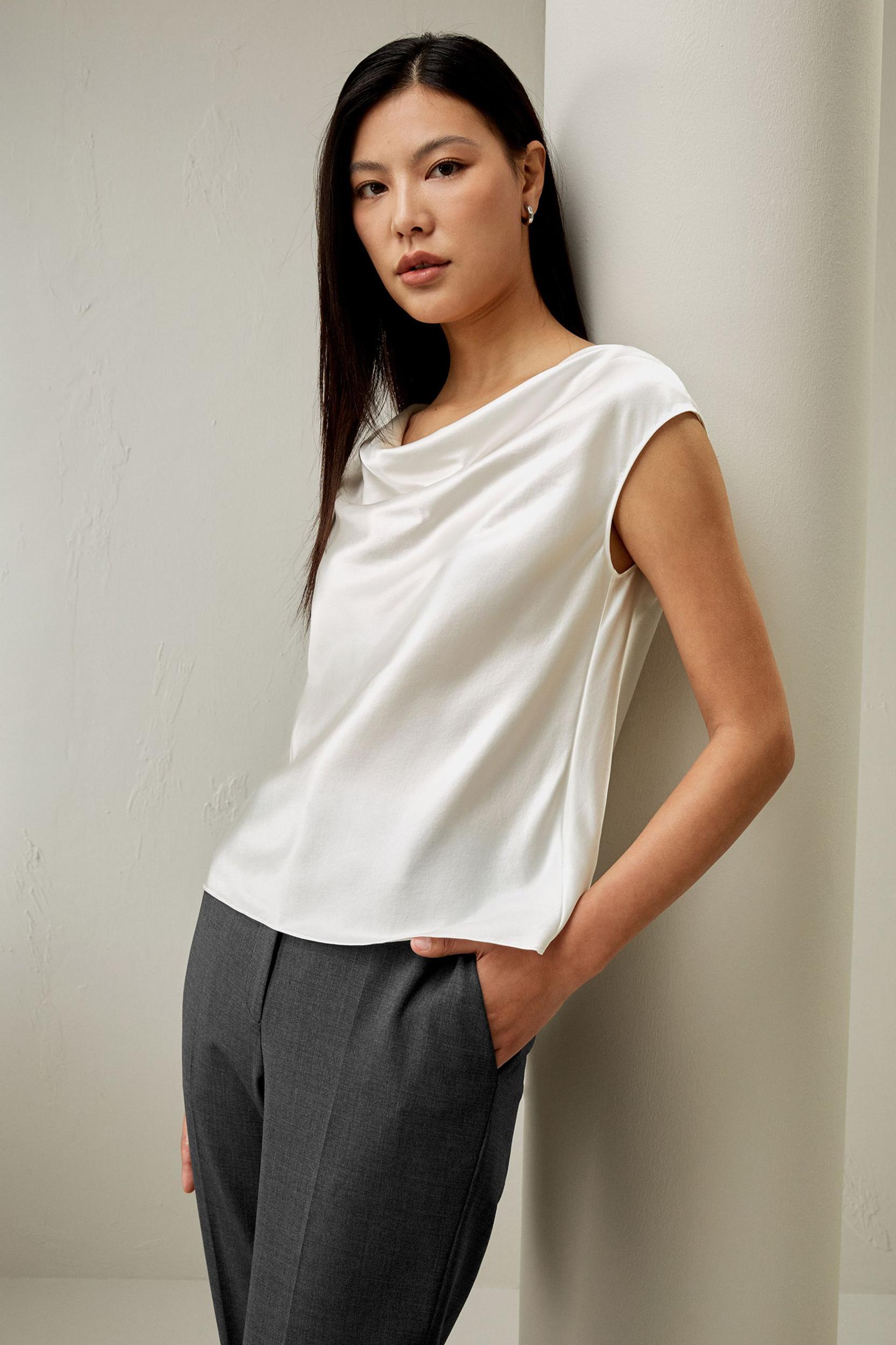 Silk Charmeuse Cowl Neck Top Product Image