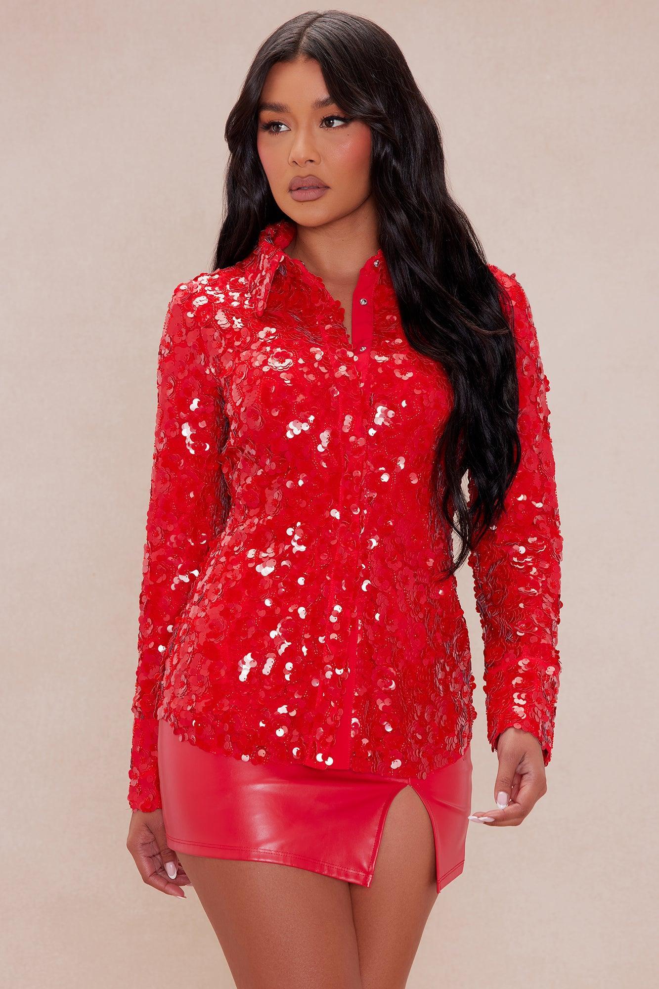 Ariana Embellished Shirt - Red Product Image