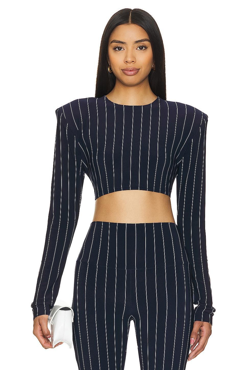 Cropped Shoulder Pad Long Sleeve Crew Top Norma Kamali Product Image