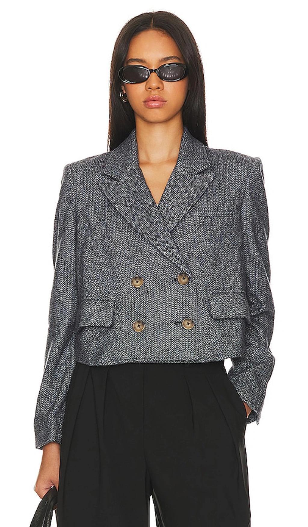 Heritage Double Breasted Crop Blazer In Grey Product Image