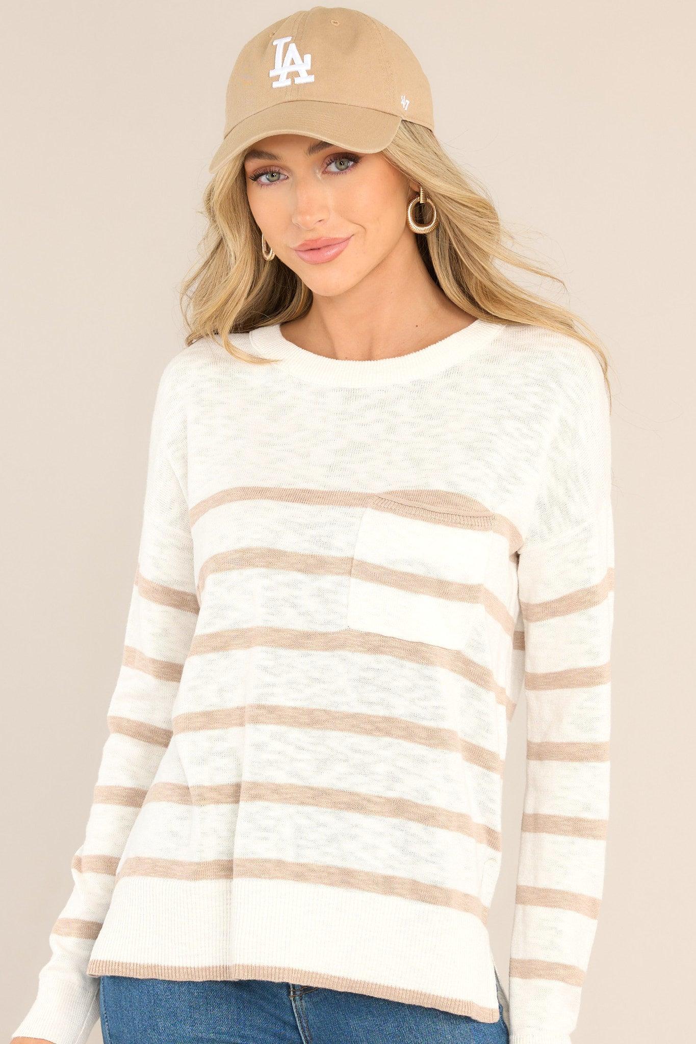 Like New White & Beige Striped Top Product Image