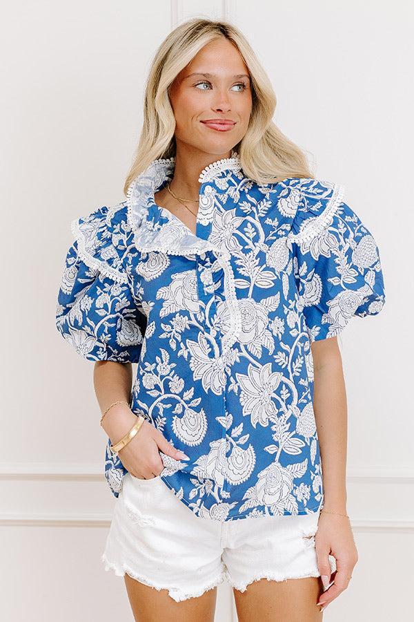 Sunday Chic Floral Top in Blue Product Image