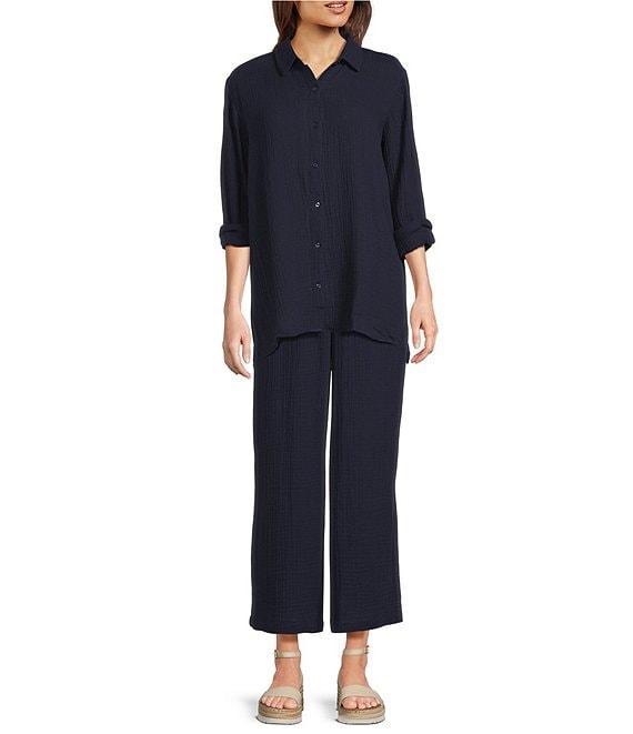 Eileen Fisher Organic Cotton Gauze Elastic Waist Straight Leg Pants Product Image