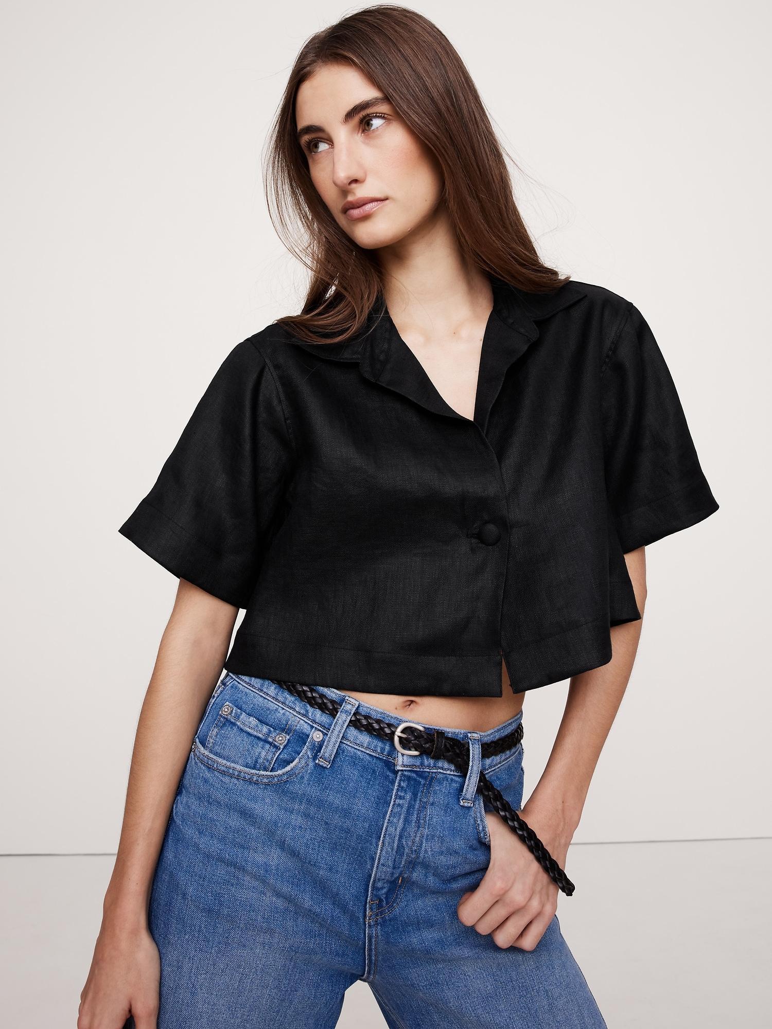 Oversized Linen Cropped Resort Shirt Product Image