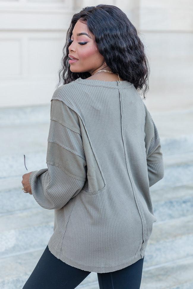 Can't Lose Olive Waffle Henley Top FINAL SALE Product Image