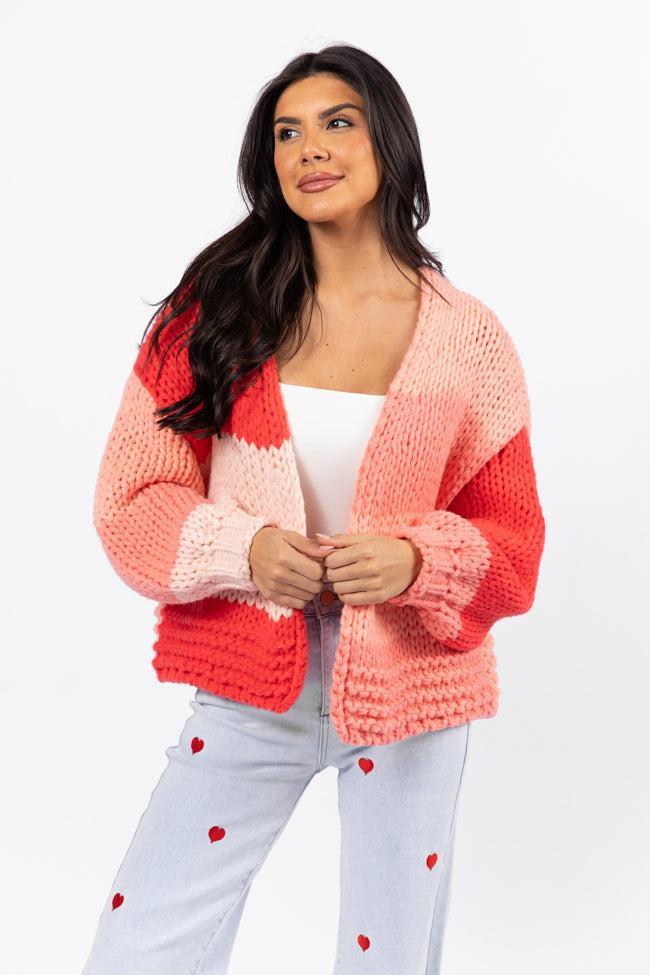 Forever Crush Pink Multi Color Block Cardigan SALE Product Image