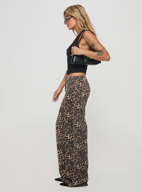Top Model Low Rise Straight Leg Jeans Leopard Product Image