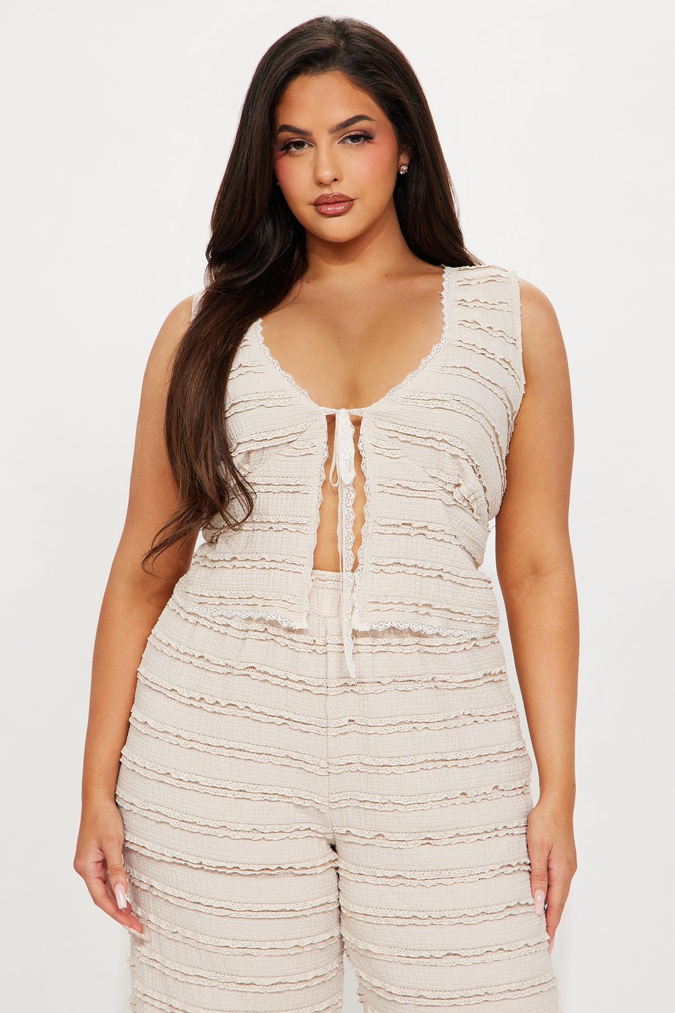 Sweet Embrace Ruffle Textured Pant Set - Nude Product Image