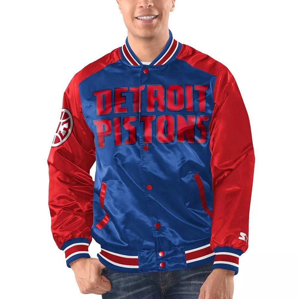Men's Starter Royal/Red Detroit Pistons Renegade Satin Full-Snap Varsity Jacket, Size: Medium, Pis Blue Product Image
