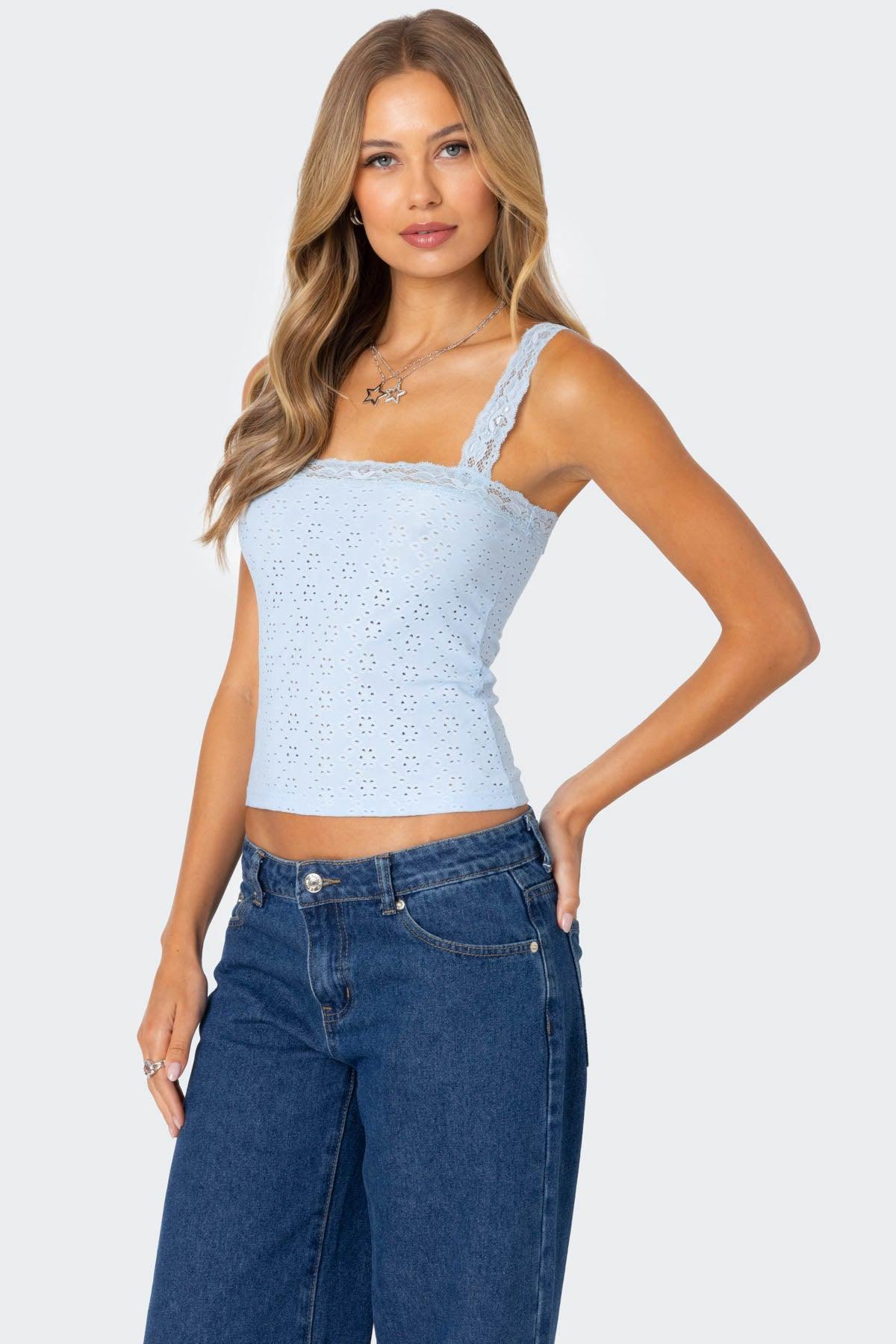 Virginia Lace Trim Eyelet Tank Top Product Image