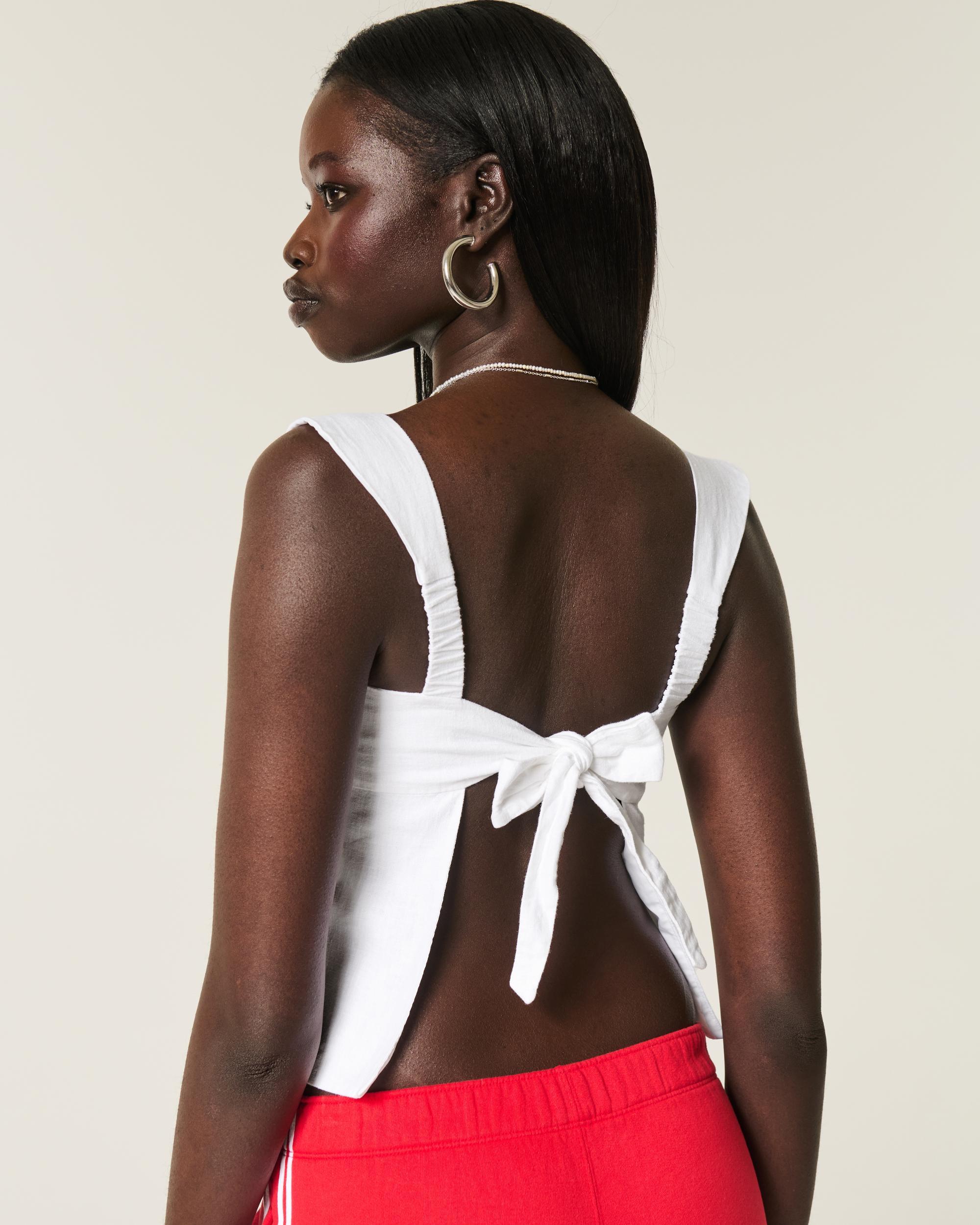 Linen-Blend Open-Back Top Product Image