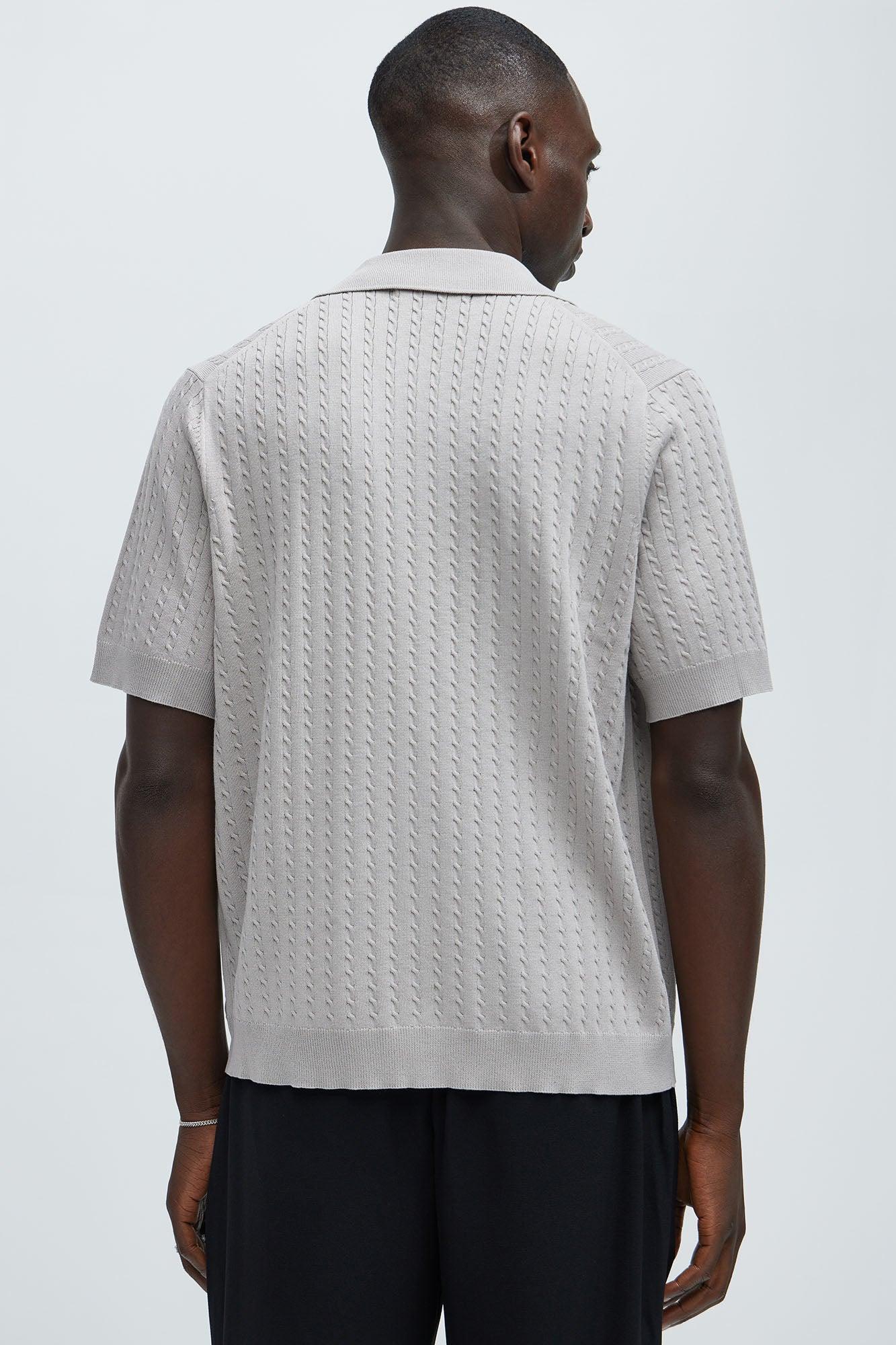 Waterfall Textured Polo Cardigan - Taupe Product Image