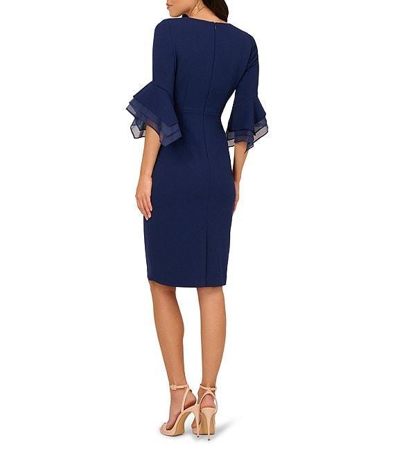 Adrianna Papell V-Neck Organza Bell Sleeve Crepe Sheath Dress Product Image
