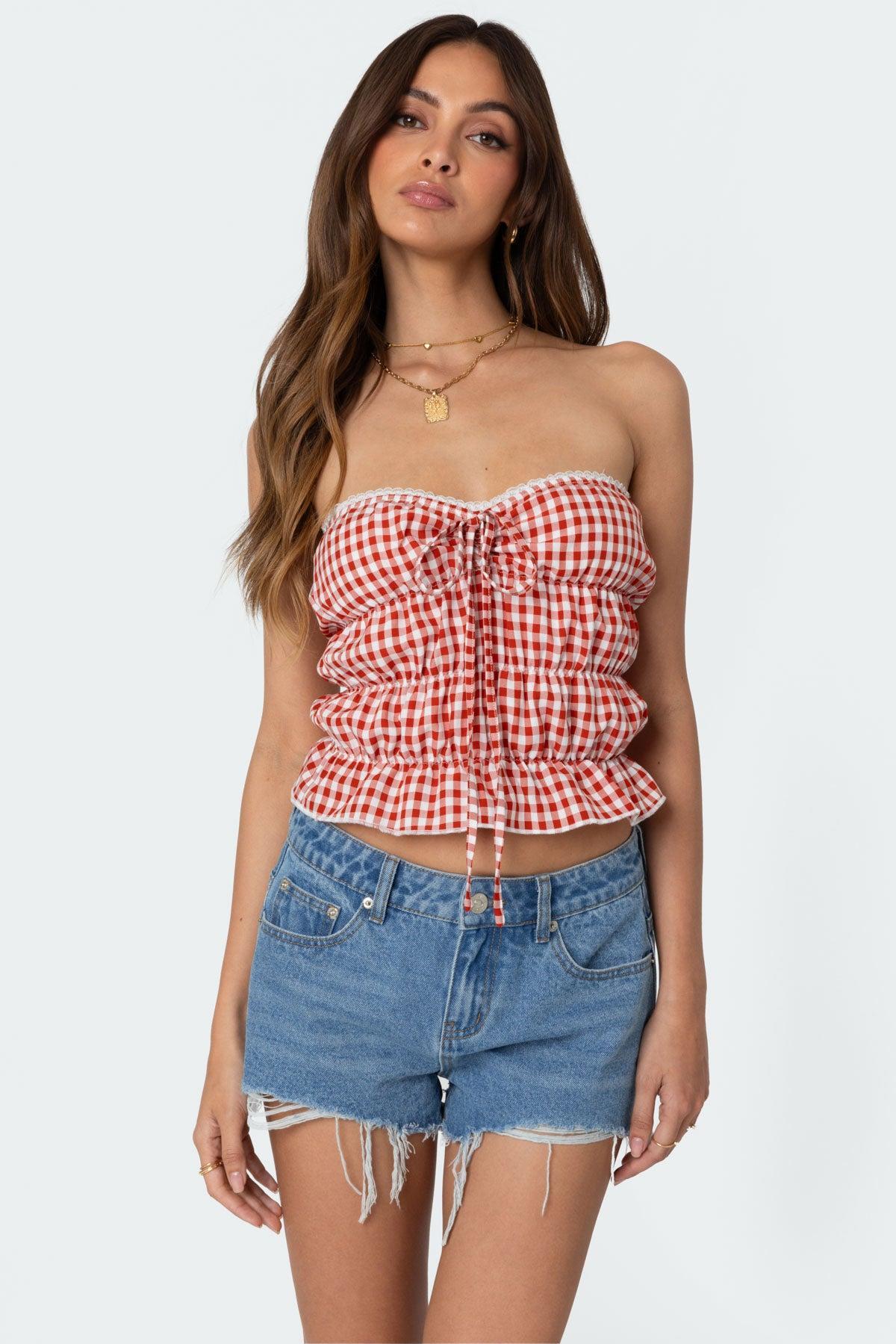 Lanna Gingham Elastic Scrunch Top Product Image