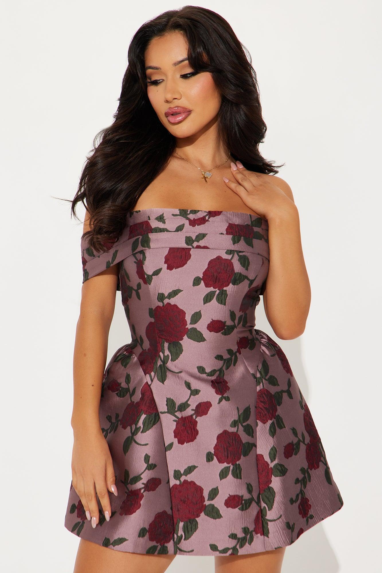 Elsie Floral Mini Dress - Mauve/combo Product Image