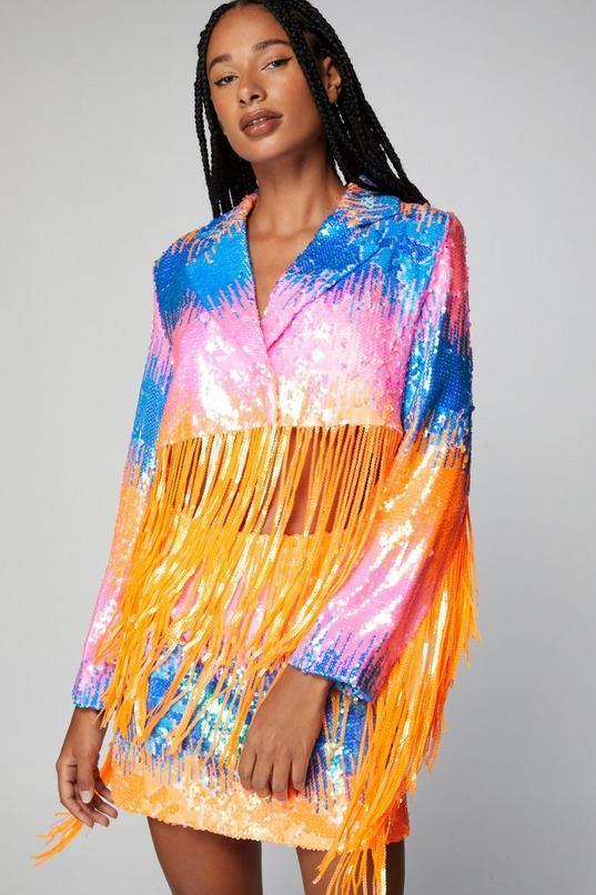 Sequin Fringe Cropped Blazer Product Image