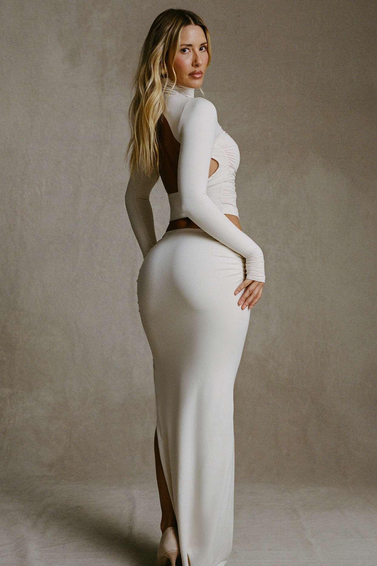 Modal Asymmetric-Waist Maxi Skirt in Ivory Product Image