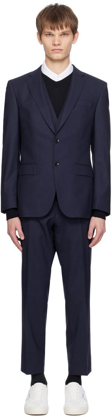 HUGO BOSS Three-piece Slim-fit Suit In Virgin Wool In Dark Blue Product Image