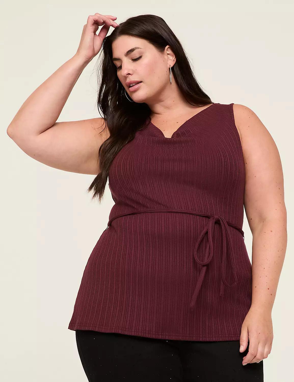 Sleeveless Ribbed Drape-Neck Tie Top Product Image