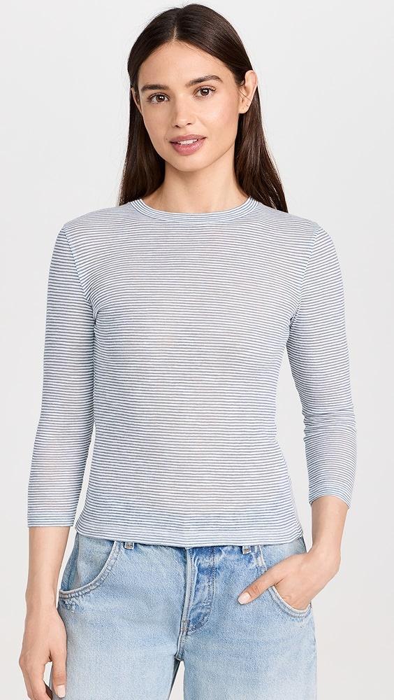 Vince Micro Stripe 3/4 Sleeve Crew Tee | Shopbop Product Image