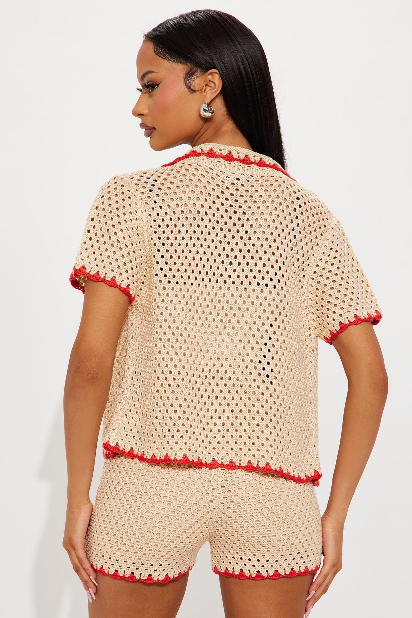 Fresh Breeze Crochet Short Set - Red/combo Product Image