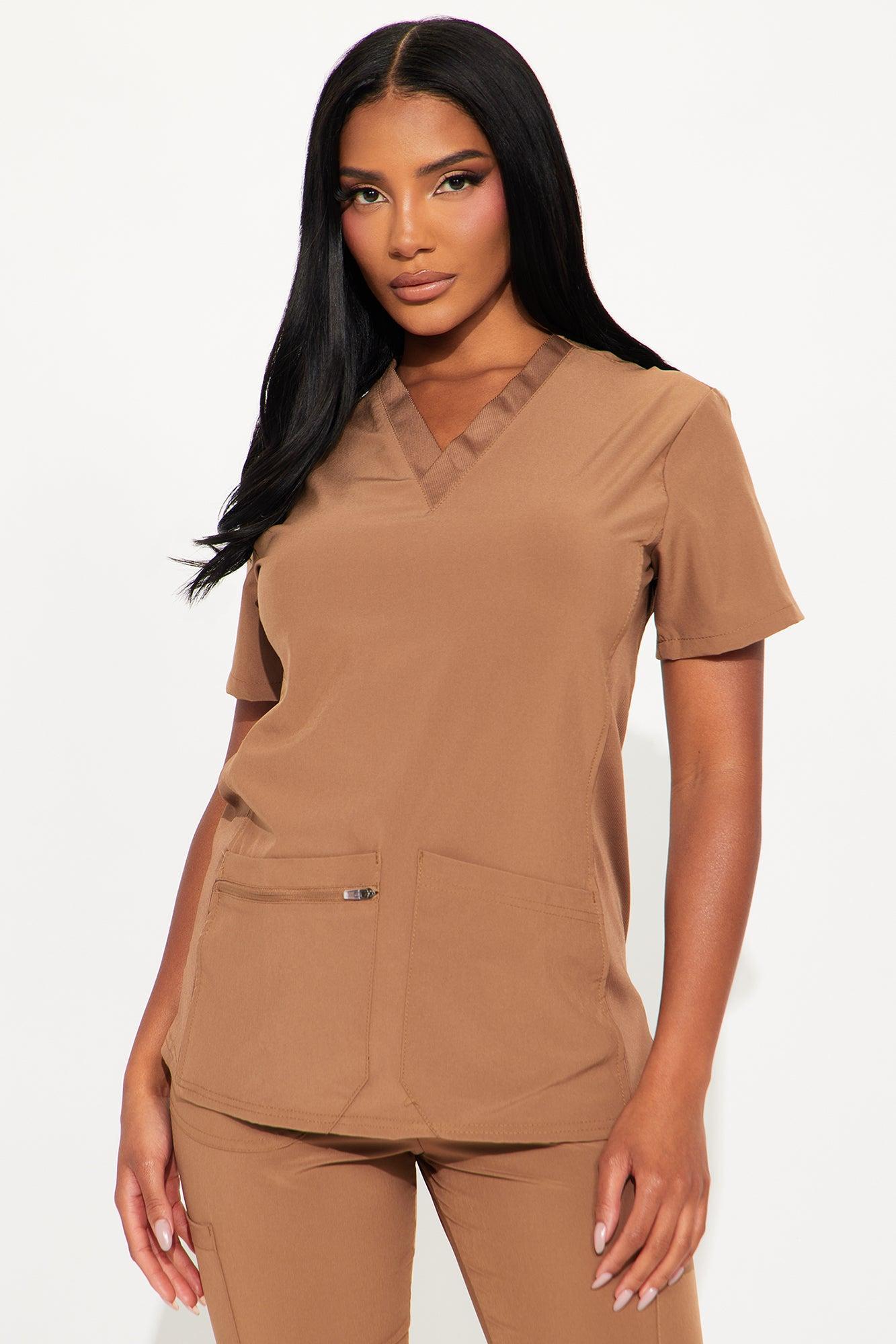 Check Up Side Rib Stretch Uniform Scrub Jogger Set - Chocolate Female Product Image