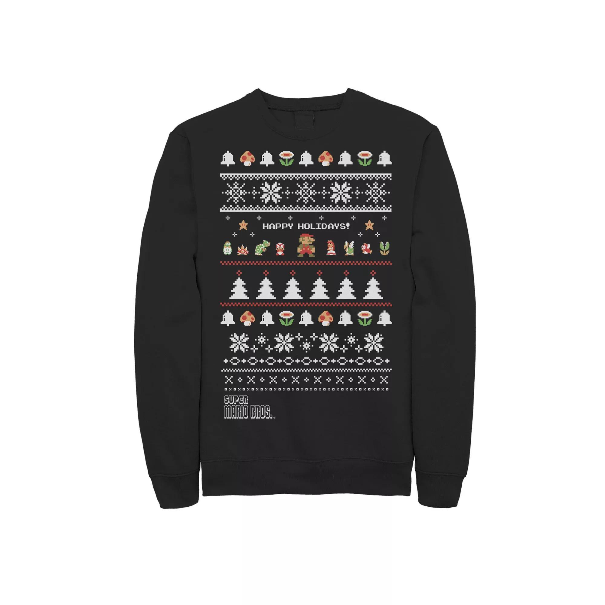 Mens Nintendo Super Mario Characters Group Ugly Christmas Sweatshirt Product Image