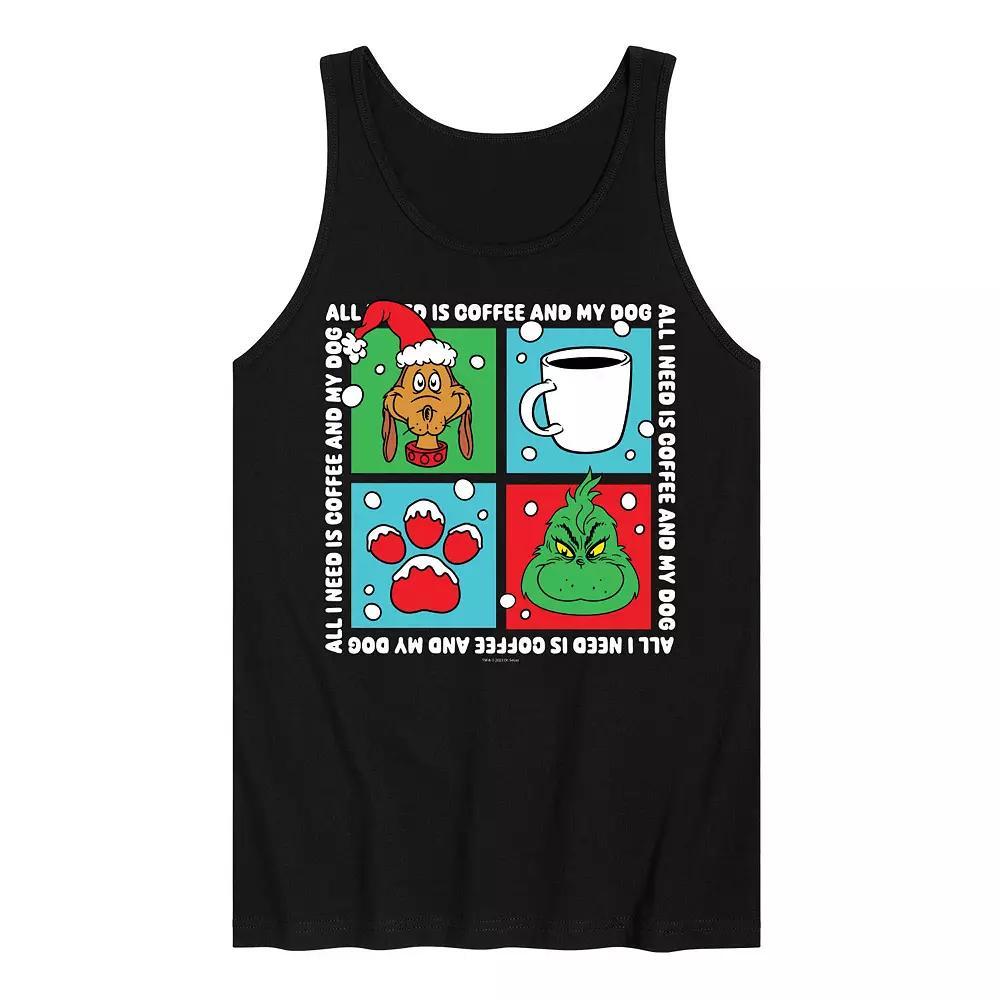 Men's Dr. Seuss The Grinch Coffee And Dog Grid Graphic Tank Top, Size: Medium, Black Product Image