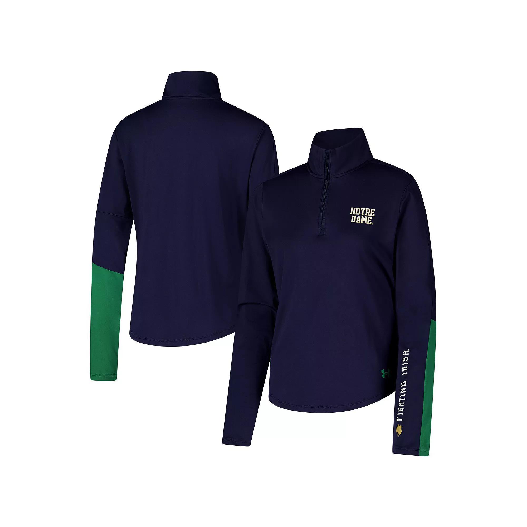 Women's Under Armour Navy Notre Dame Fighting Irish Gameday Knockout Sleeve Hit Quarter-Zip Jacket, Size: Small, Blue Product Image