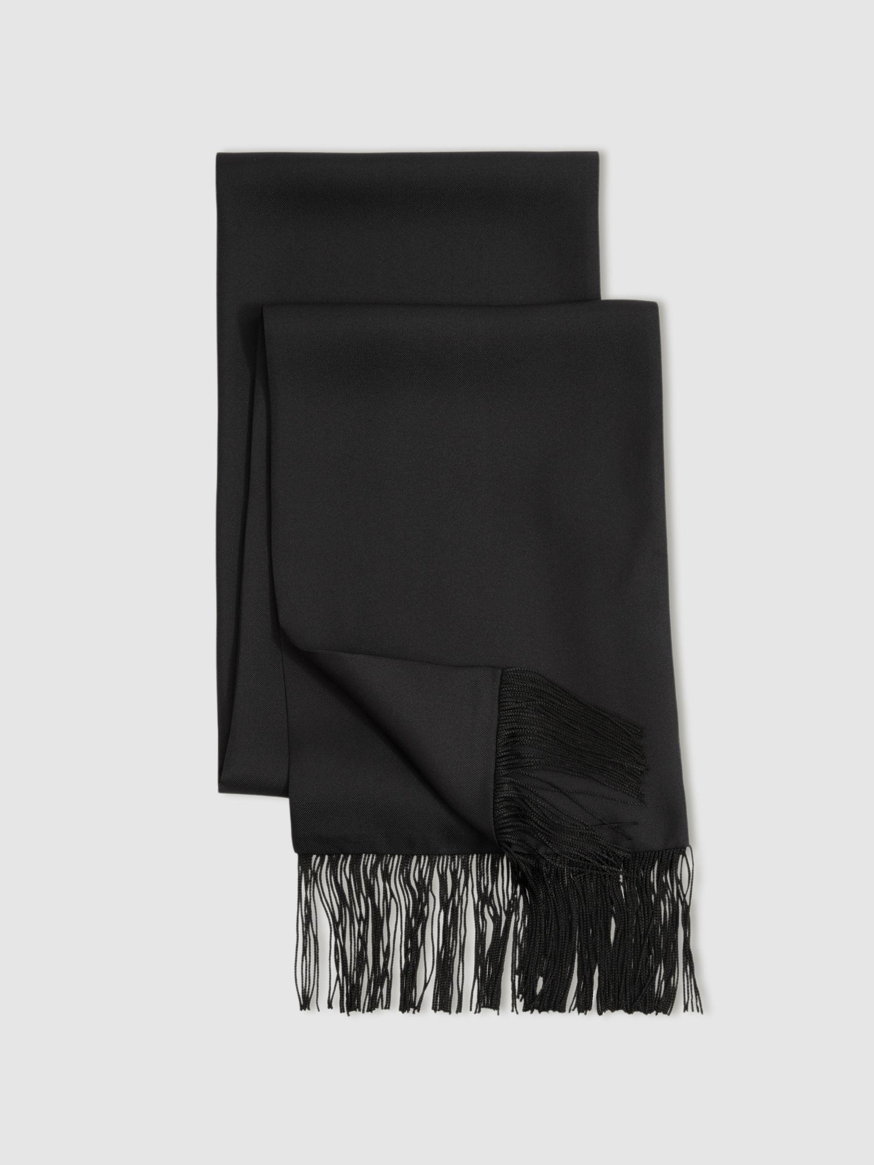 Silk Fringed Scarf in Black Product Image