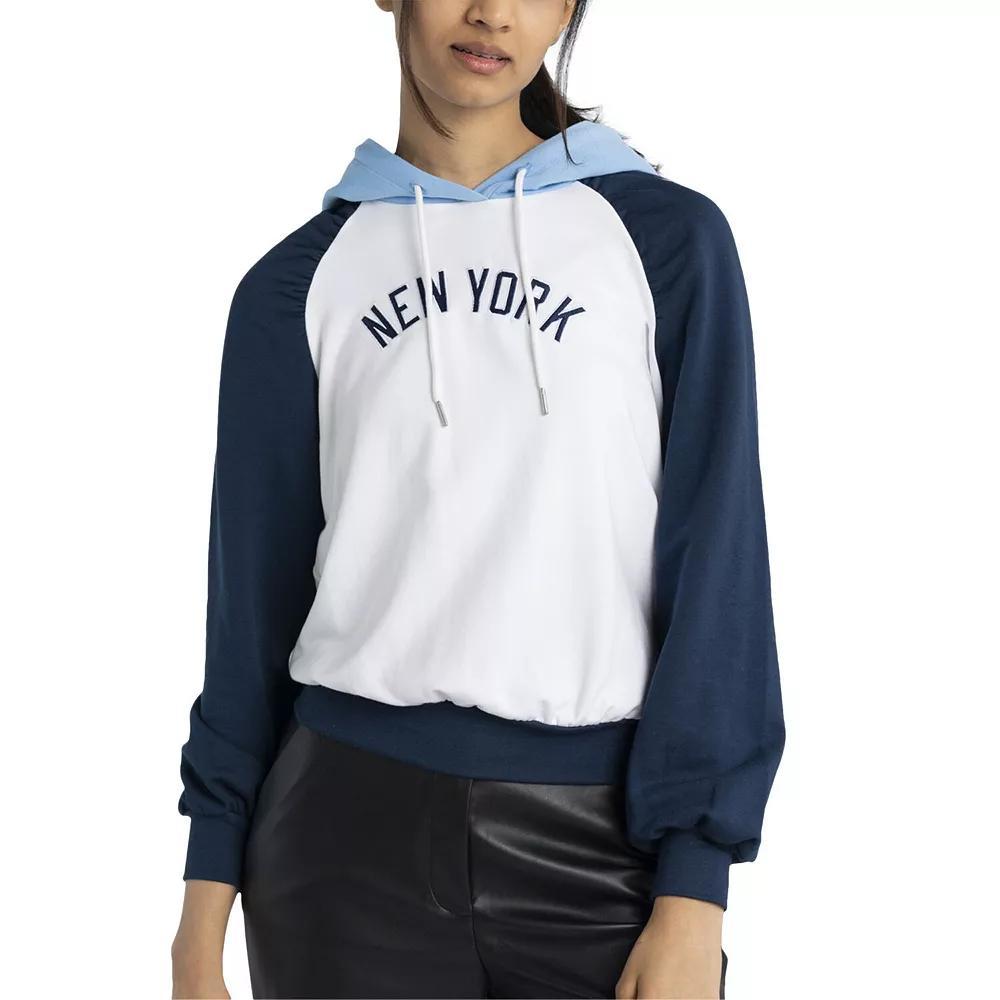Women's Lusso White New York Yankees Marlowe Tri-Blend Raglan Pullover Hoodie, Size: Medium Product Image