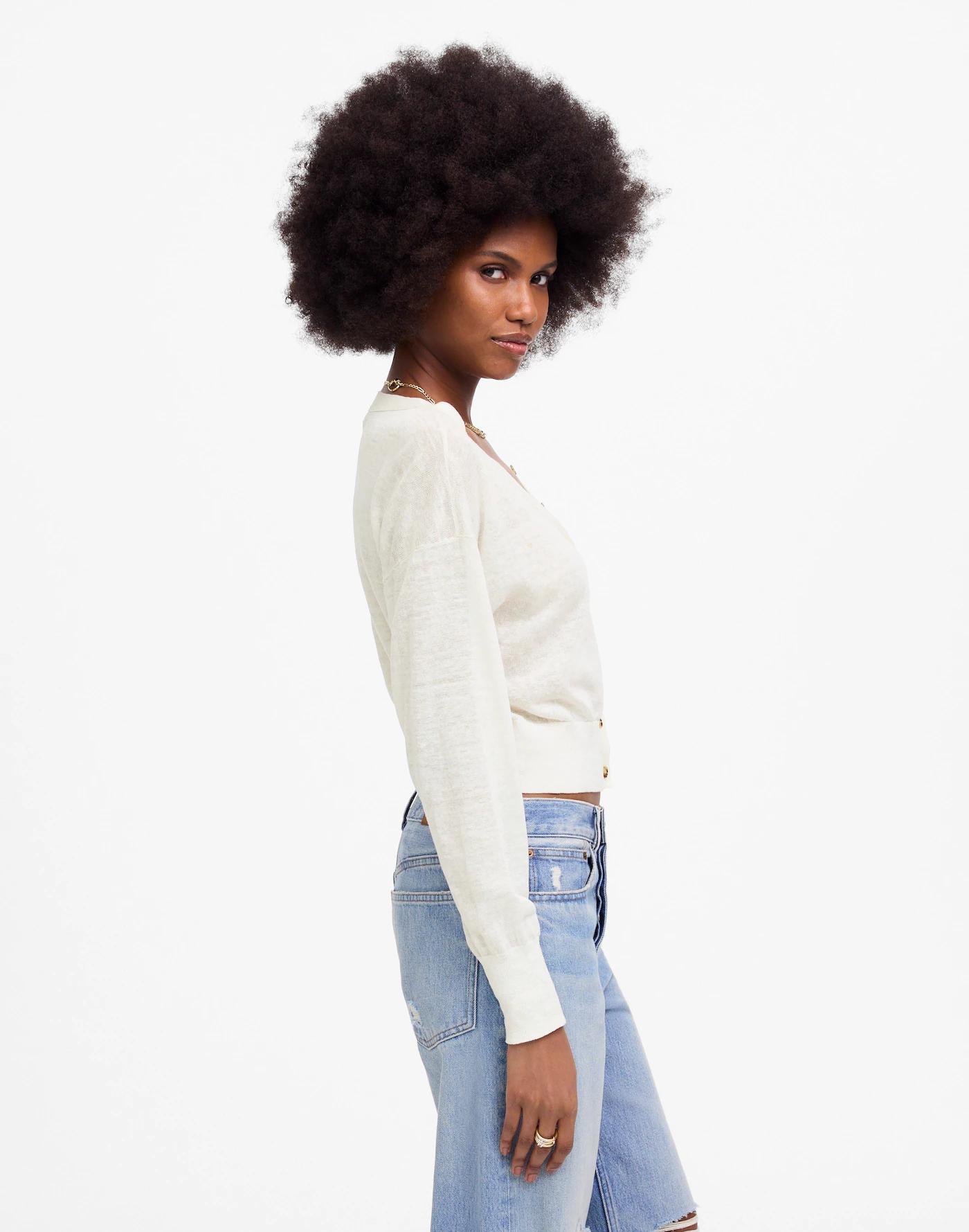 Linen-Blend V-Neck Cardigan Product Image