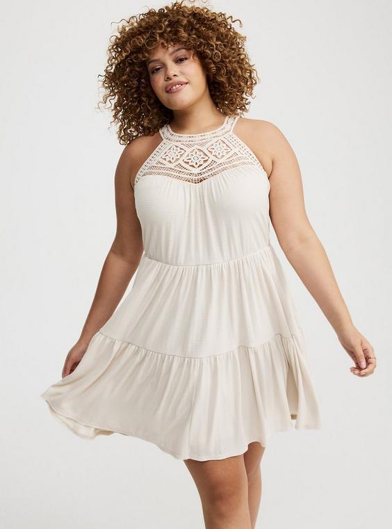 High-Neck Crochet Mini Dress Product Image