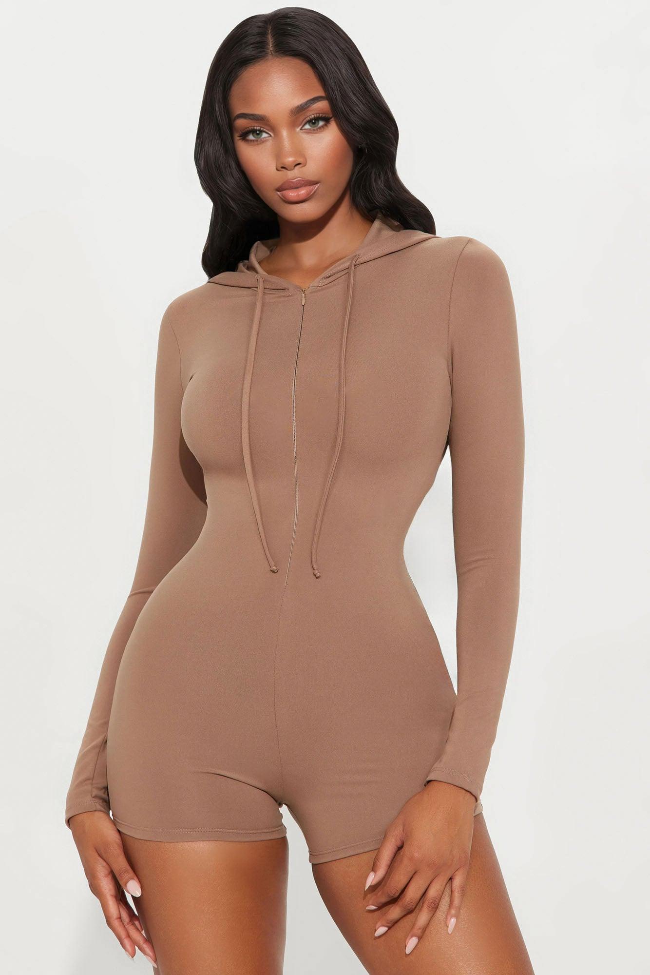 Luna Zip Up Romper - Taupe Product Image