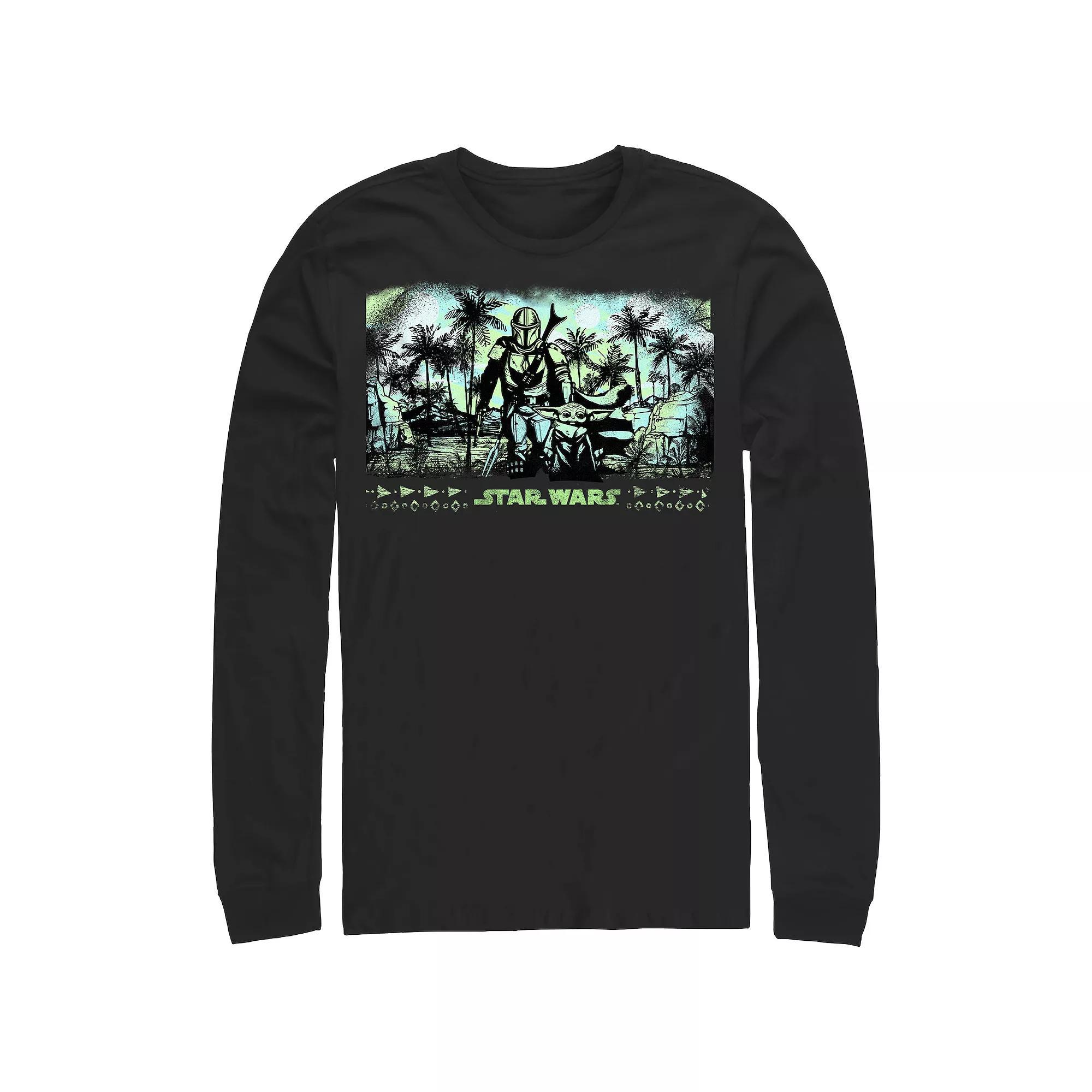 Men's The Mandalorian Mando And Grogu Palm Tree Walk Graphic Tee,  Product Image
