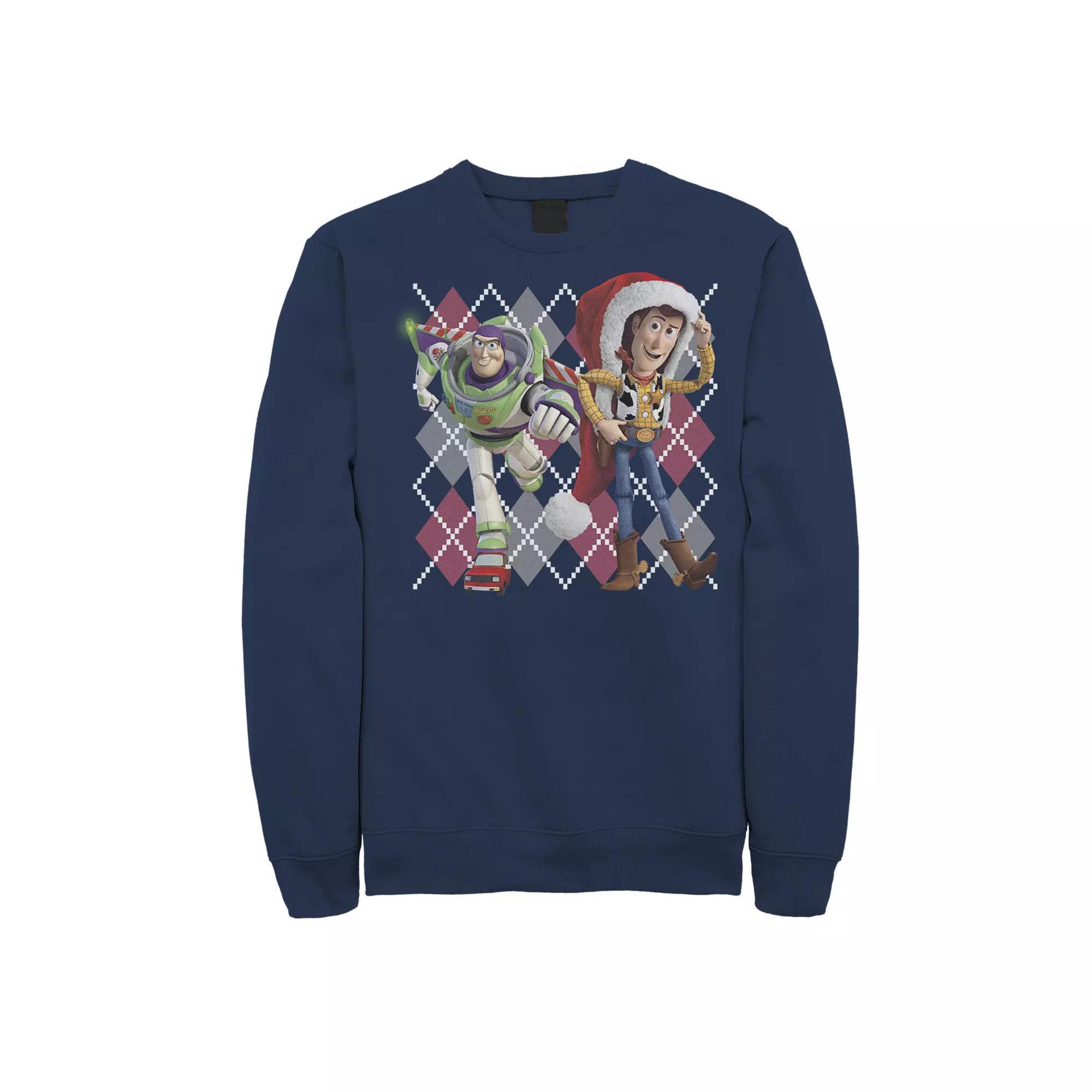 Disney / Pixar's Toy Story Woody & Buzz Lightyear Men's Holiday Portrait Sweatshirt, Size: Large, Blue Product Image