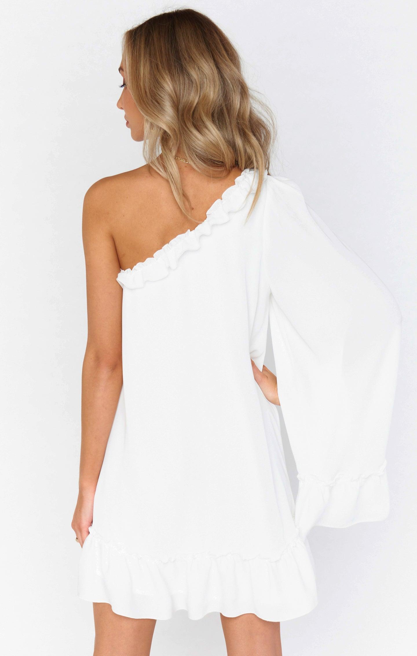 Wonder Mini Dress ~ White Silky Crepe Product Image