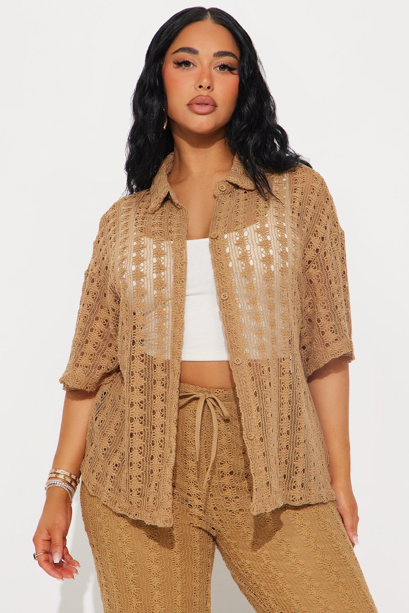 Kara Crochet Pant Set - Taupe Product Image