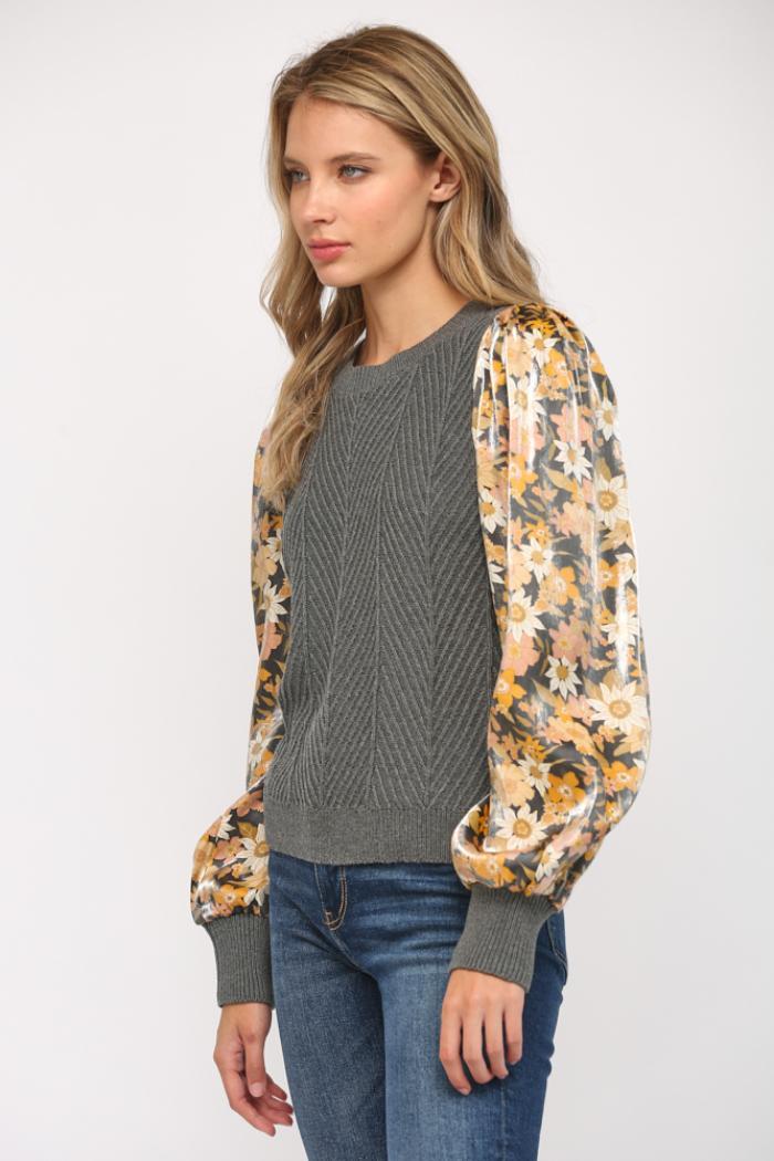 Contrast Printed Puff Sleeve Sweater Product Image