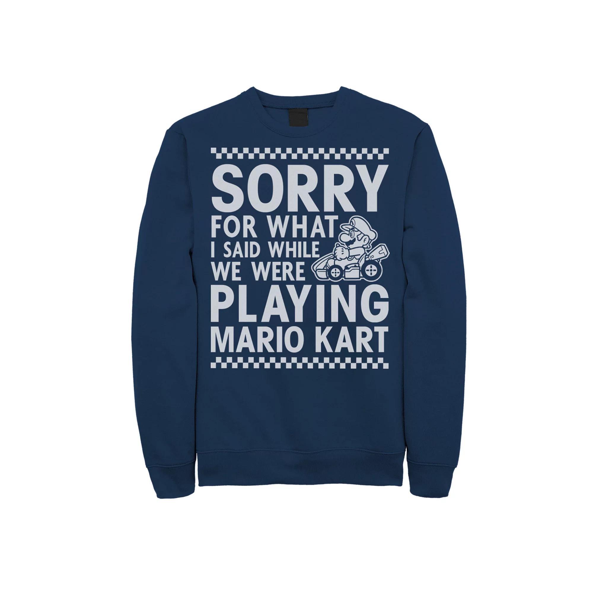 Men's Nintendo Mario Kart Checkered Sorry Sweatshirt, Size: XXL, Blue Product Image