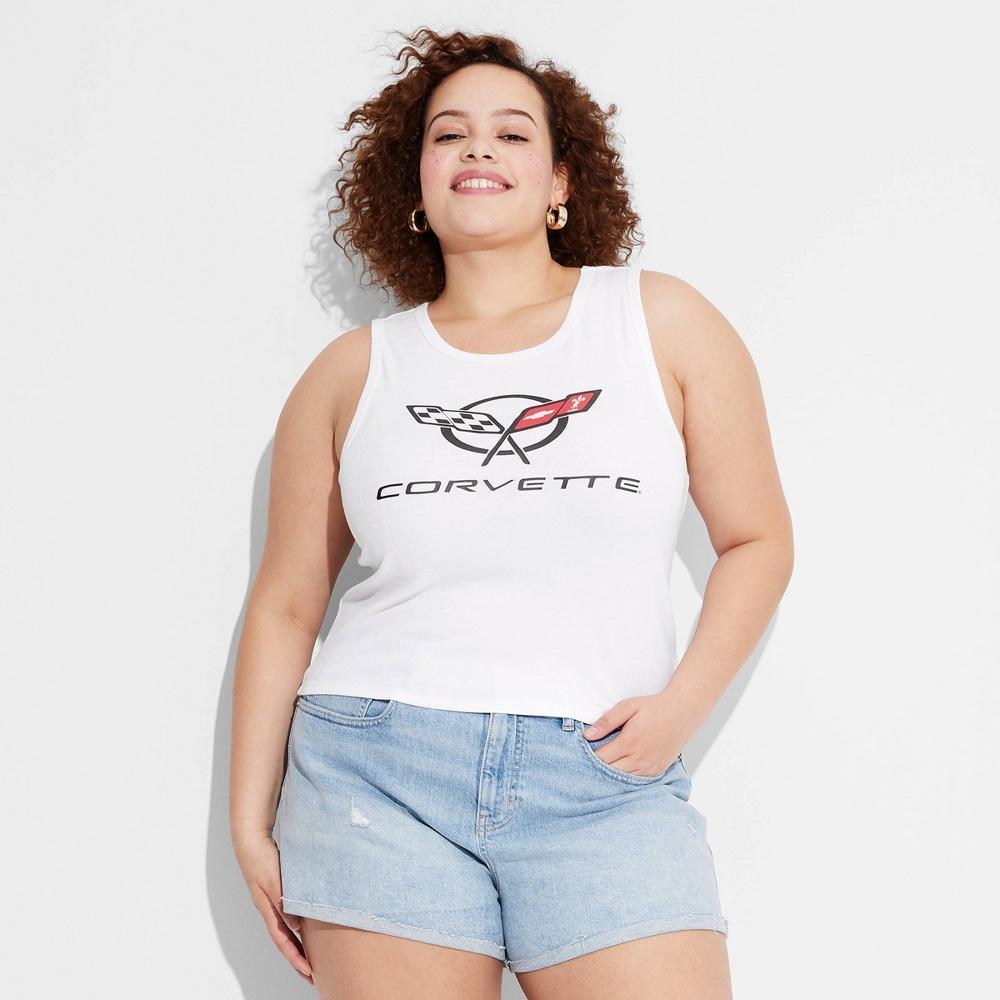 Womens Corvette Graphic Shrunken Tank Top - White Product Image