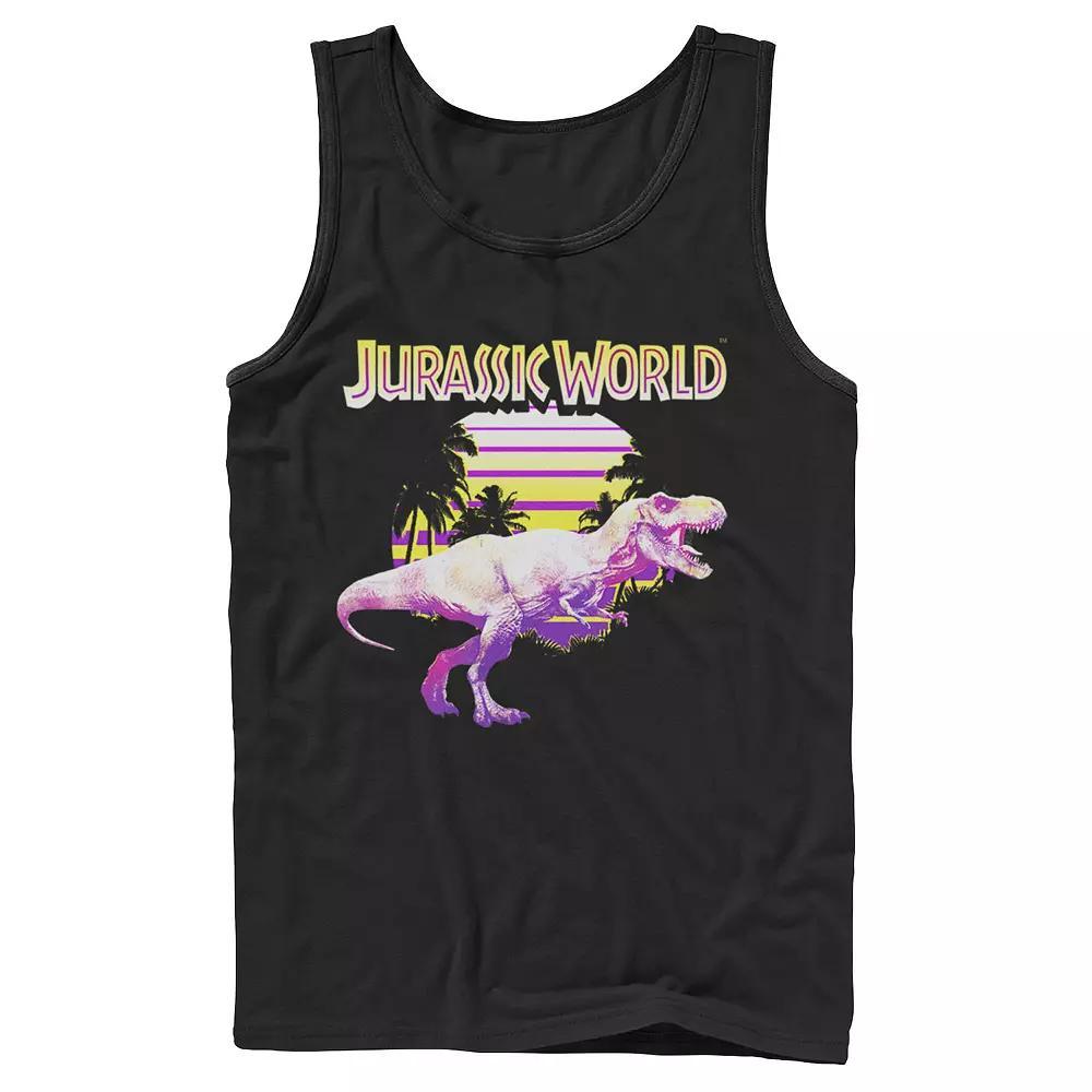Men's Jurassic World Neon Purple & Yellow T-Rex Graphic Tank Top,  Product Image