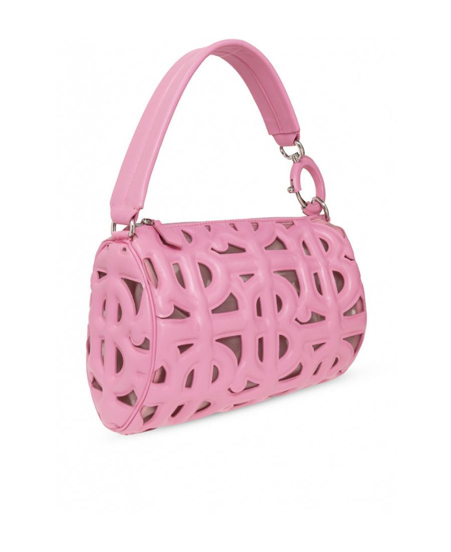 BURBERRY Mini Quilted Monogram Freya Top Handle Bag In Pink Product Image