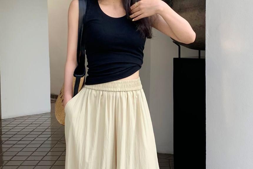 Elastic Waist Plain Culottes Product Image