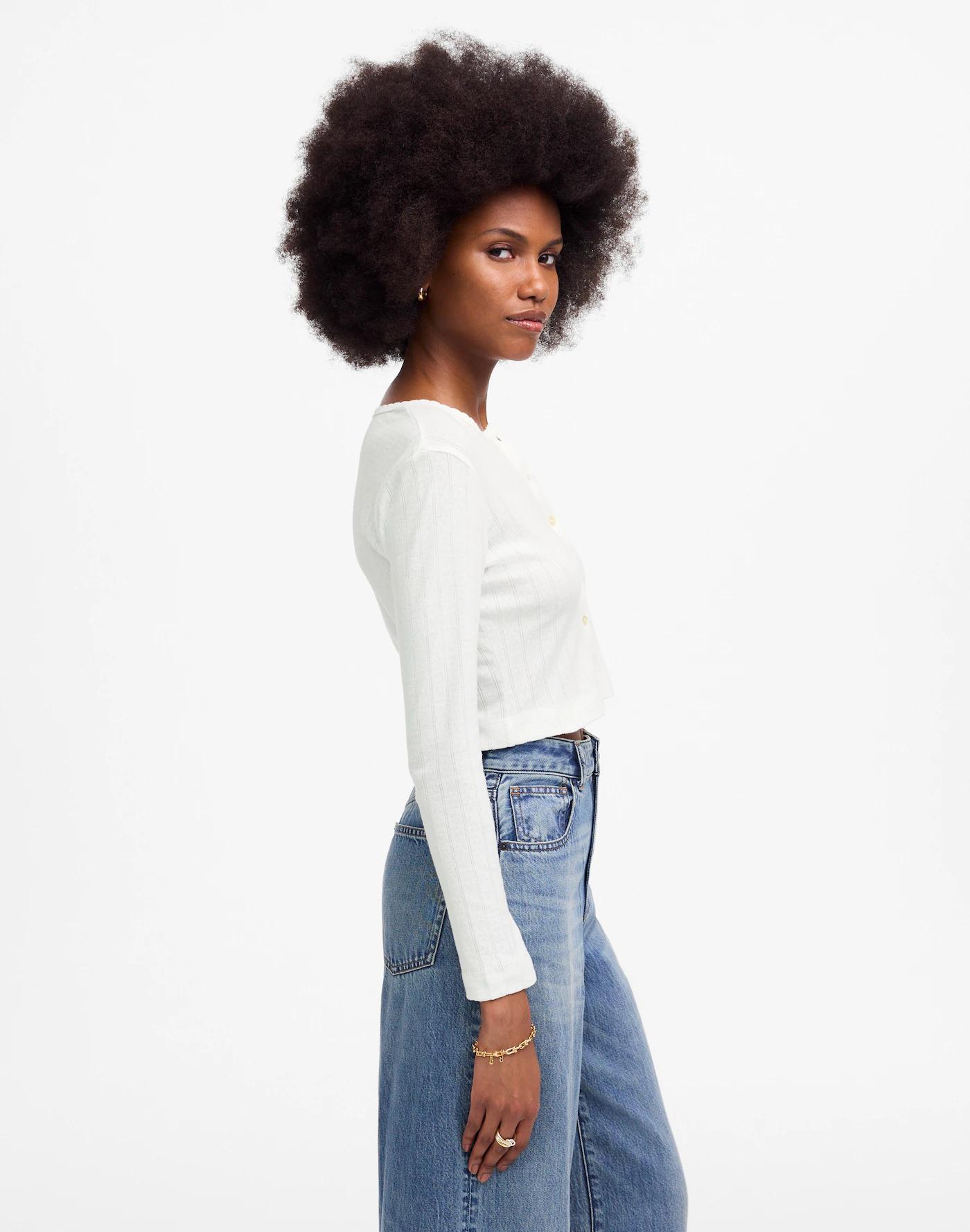 LESET Pointelle Crop Cardigan Product Image