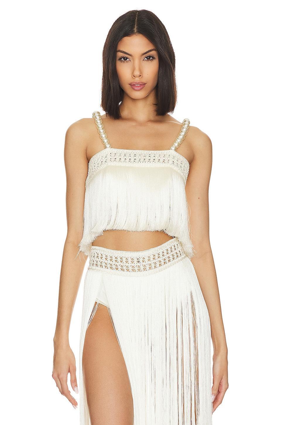 Pearl Beaded Fringe Crop Top PatBO Product Image