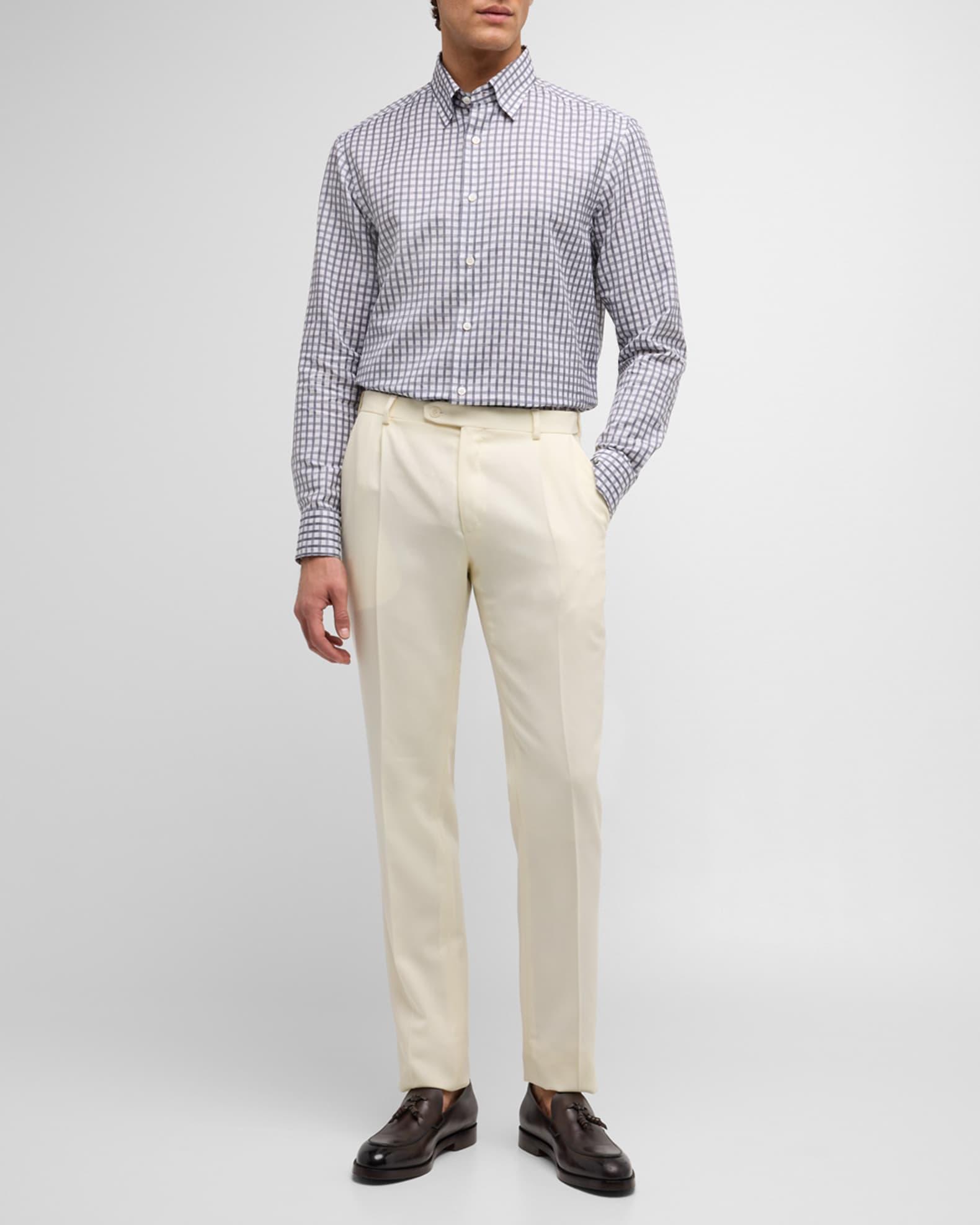 Men's Cotton-Linen Check Sport Shirt Product Image